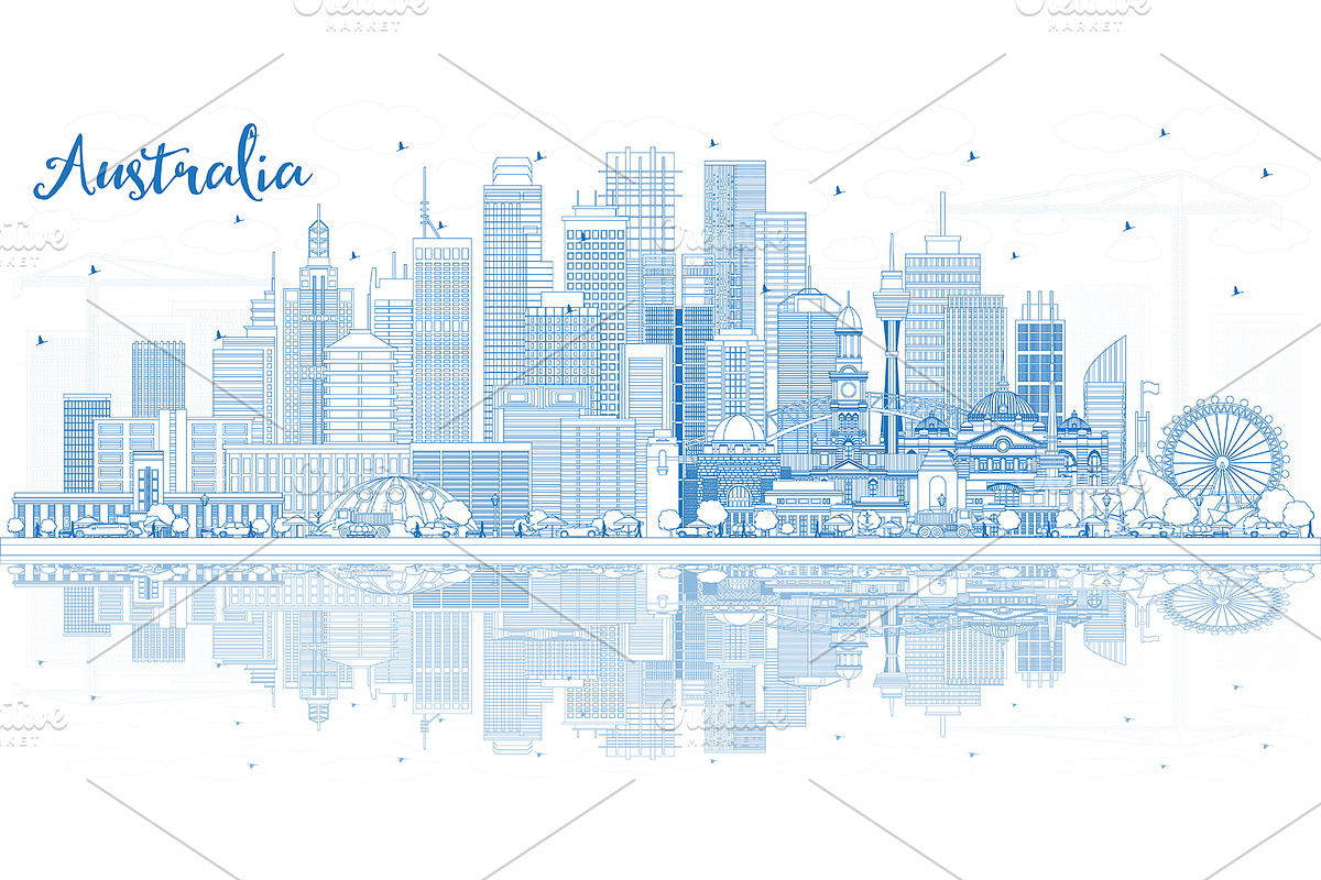 Outline Australia City Skyline in Illustrations - product preview 8