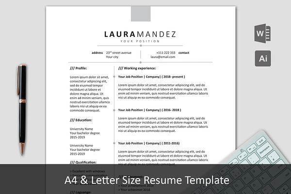 A4 & Letter Size Resume Template
