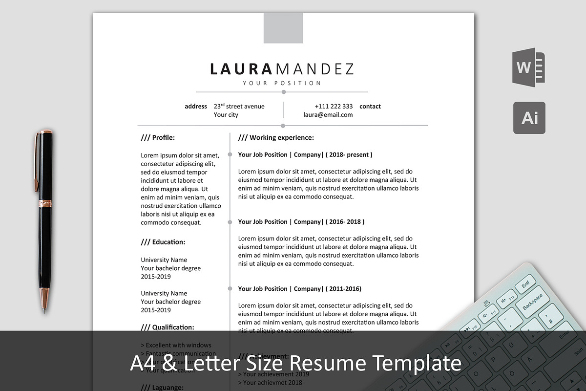 A4 & Letter Size Resume Template in Resume Templates - product preview 8