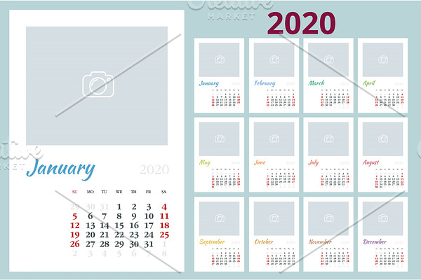 2020 year calendar. Holiday event