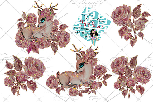 Deer Roses Clipart Nursery Art in Illustrations - product preview 2