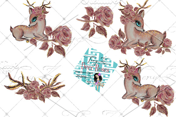 Deer Roses Clipart Nursery Art in Illustrations - product preview 3