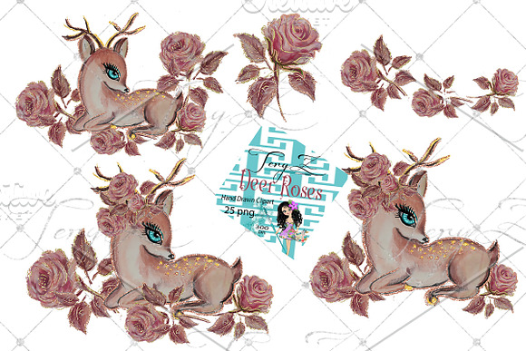 Deer Roses Clipart Nursery Art in Illustrations - product preview 4