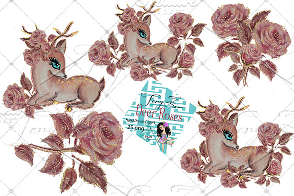 Deer Roses Clipart Nursery Art in Illustrations - product preview 5