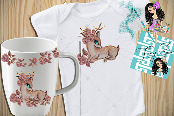 Deer Roses Clipart Nursery Art in Illustrations - product preview 6