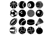 Sport balls icons set play types