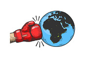 Hand boxing glove hits Earth sketch