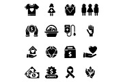 Charity icons set, simple style