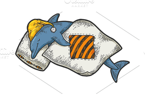 Cartoon sleeping dolphin sketch