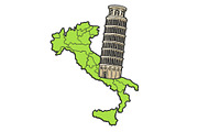 Italy map and Leaning Tower of Pisa