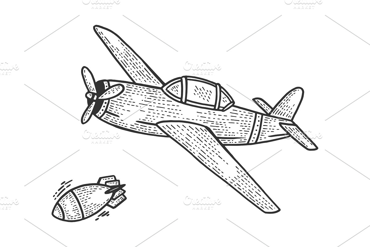Bomber plane drops bomb sketch in Illustrations - product preview 8