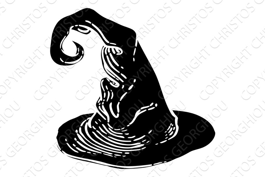 Halloween Witch Hat Woodcut Style