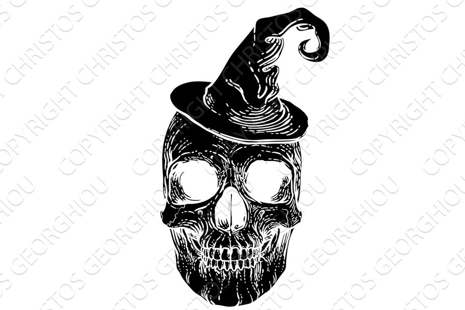 Halloween Skull in Witch Hat in Illustrations - product preview 8