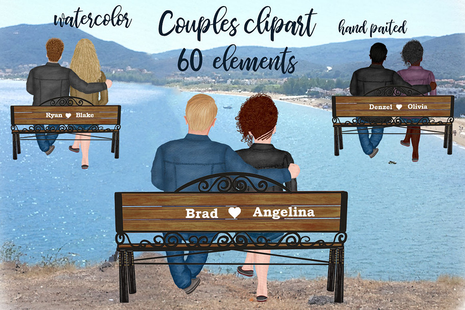 Couple on the bench Custom Couples in Illustrations - product preview 8