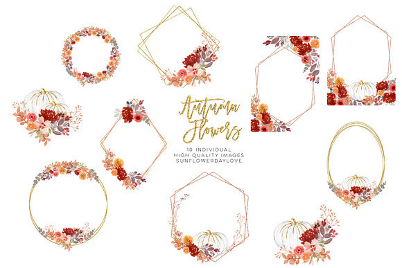 Fall Autumn Wreath Floral clipart in Illustrations - product preview 1