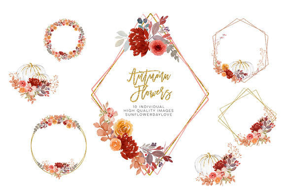 Fall Autumn Wreath Floral clipart in Illustrations - product preview 2