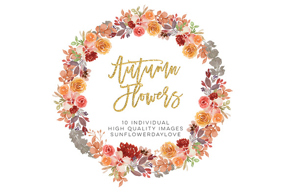 Fall Autumn Wreath Floral clipart in Illustrations - product preview 3