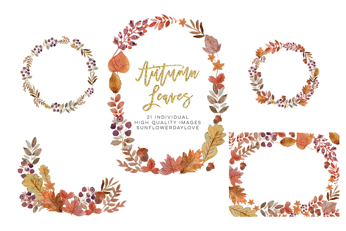 Watercolor autumn leaves ClipArt in Illustrations - product preview 8