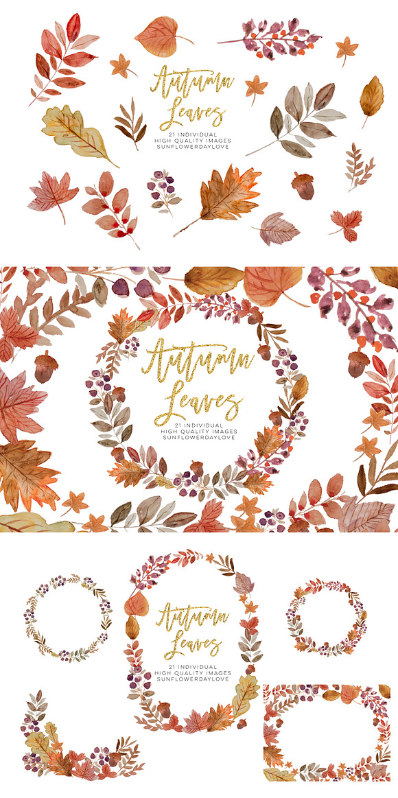 Watercolor autumn leaves ClipArt in Illustrations - product preview 3