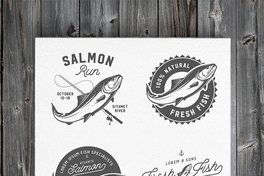 Vintage salmon logos & emblems in Illustrations - product preview 8