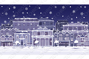 Christmas Night Snow Houses and