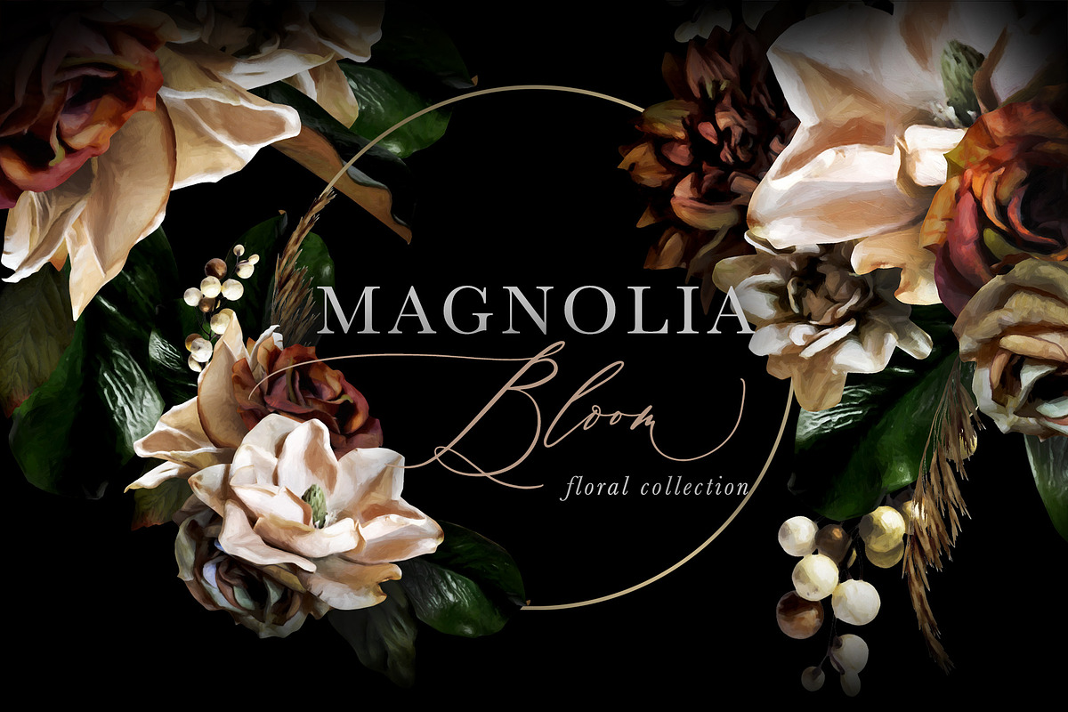 Magnolia Bloom Flowers & Monograms in Illustrations - product preview 8
