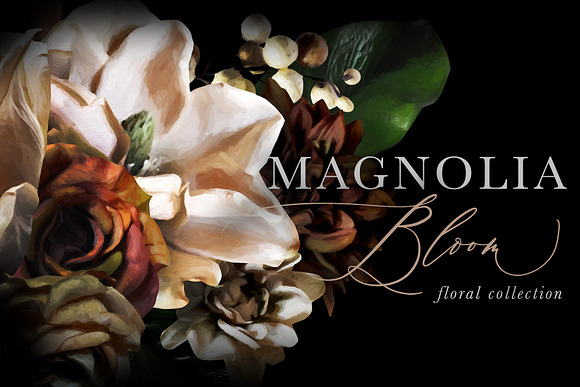 Magnolia Bloom Flowers & Monograms in Illustrations - product preview 1