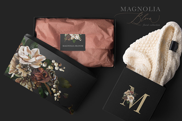 Magnolia Bloom Flowers & Monograms in Illustrations - product preview 3