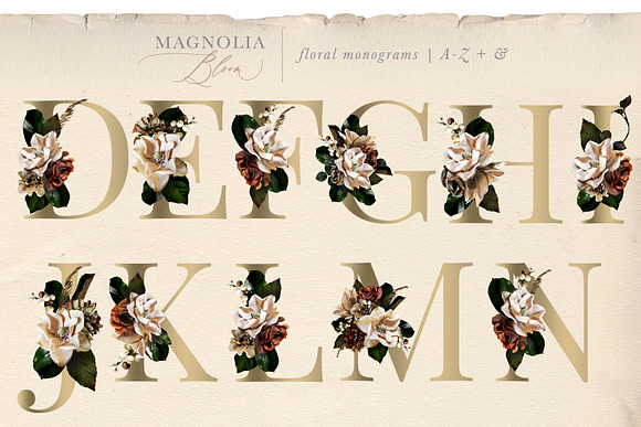 Magnolia Bloom Flowers & Monograms in Illustrations - product preview 4