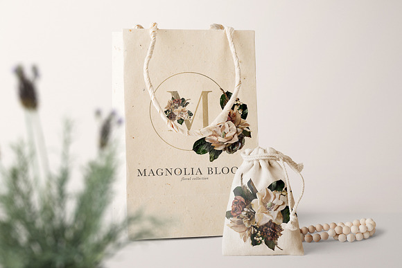 Magnolia Bloom Flowers & Monograms in Illustrations - product preview 5