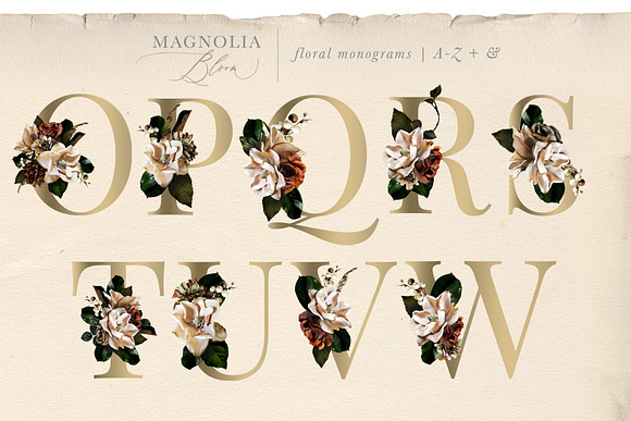 Magnolia Bloom Flowers & Monograms in Illustrations - product preview 6