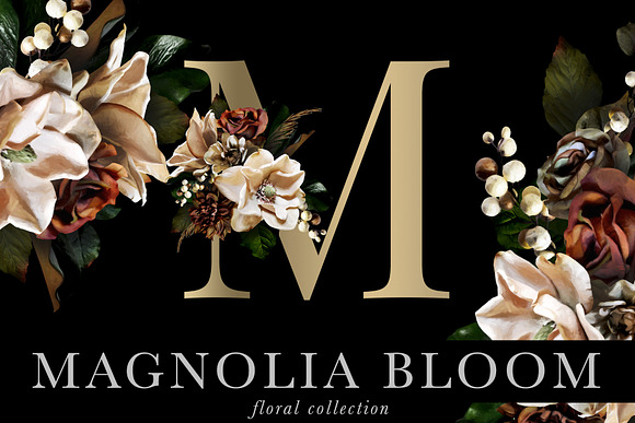Magnolia Bloom Flowers & Monograms in Illustrations - product preview 8