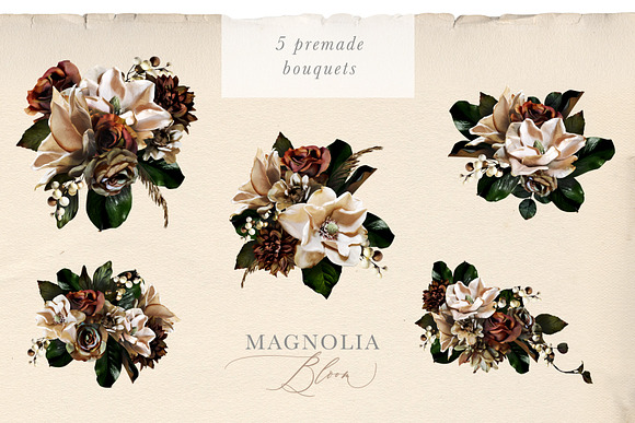 Magnolia Bloom Flowers & Monograms in Illustrations - product preview 10