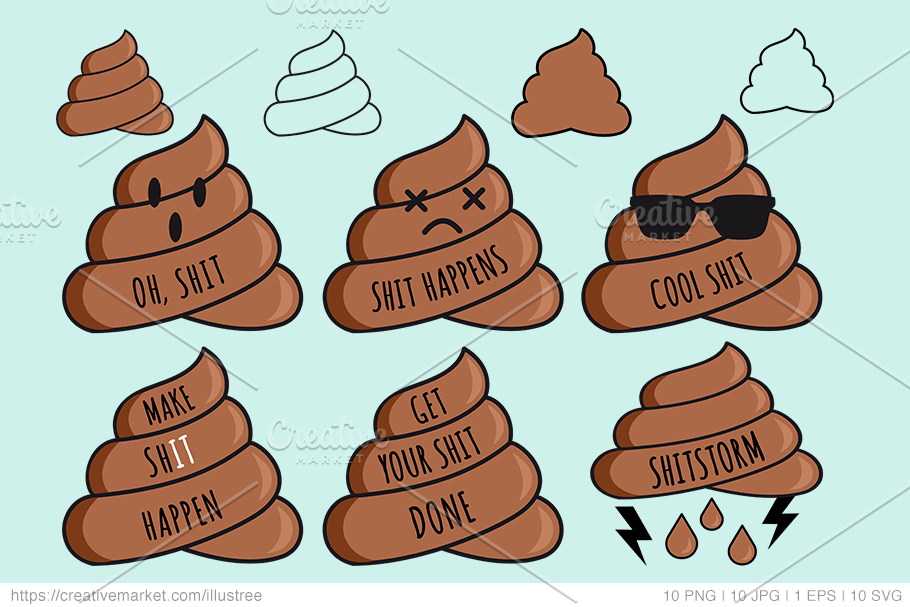 Poop emojis with quotes, vector