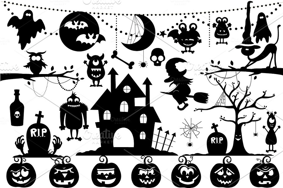 Halloween Silhouette Clipart Set