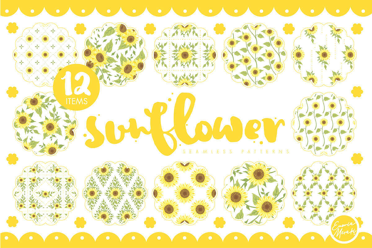 Sunflower Seamless Patterns in Patterns - product preview 8