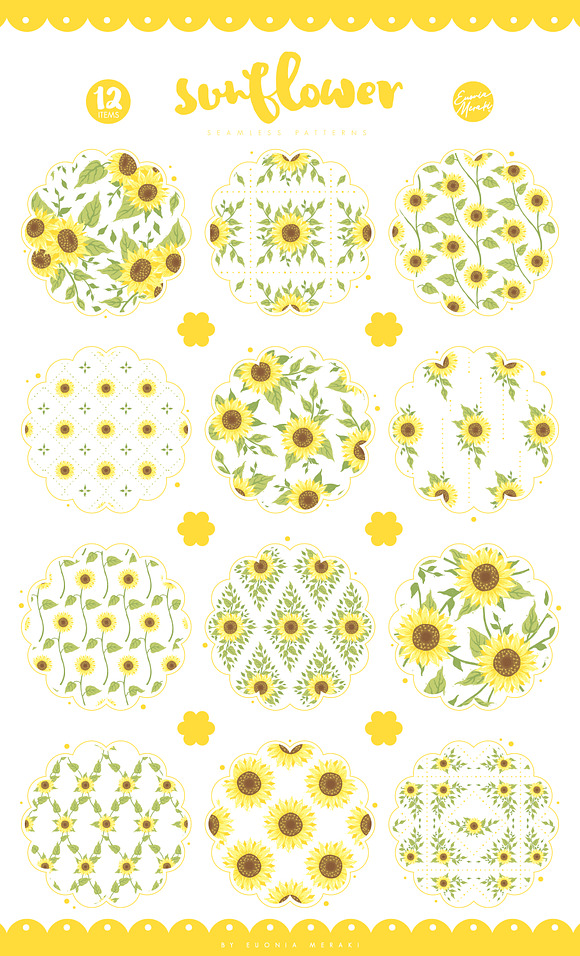 Sunflower Seamless Patterns in Patterns - product preview 1