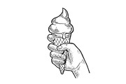 Ice cream in hand sketch engraving