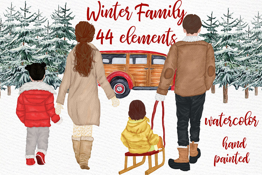 Winter Family Christmas Clipart in Illustrations - product preview 8