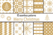 Christmas 10 gold seamless patterns