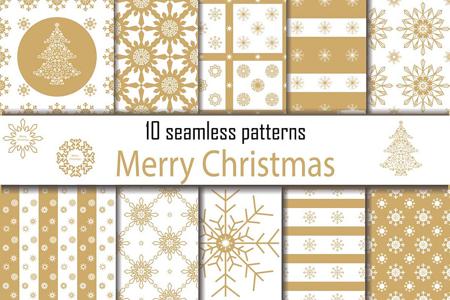 Christmas 10 gold seamless patterns