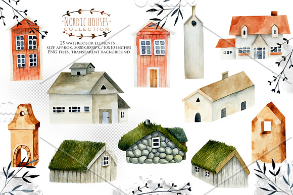 Nordic houses & flowers. in Illustrations - product preview 1