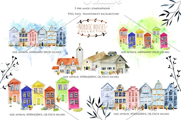 Nordic houses & flowers. in Illustrations - product preview 5