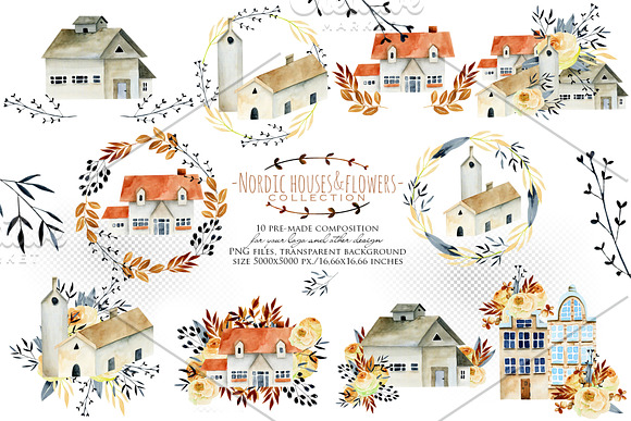 Nordic houses & flowers. in Illustrations - product preview 7