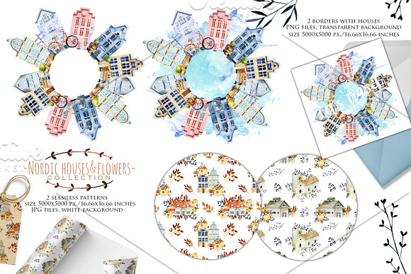 Nordic houses & flowers. in Illustrations - product preview 9