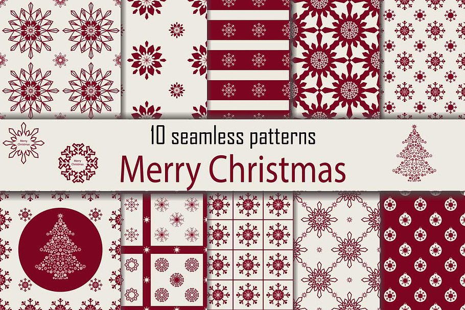 Christmas 10 red seamless patterns in Patterns - product preview 8