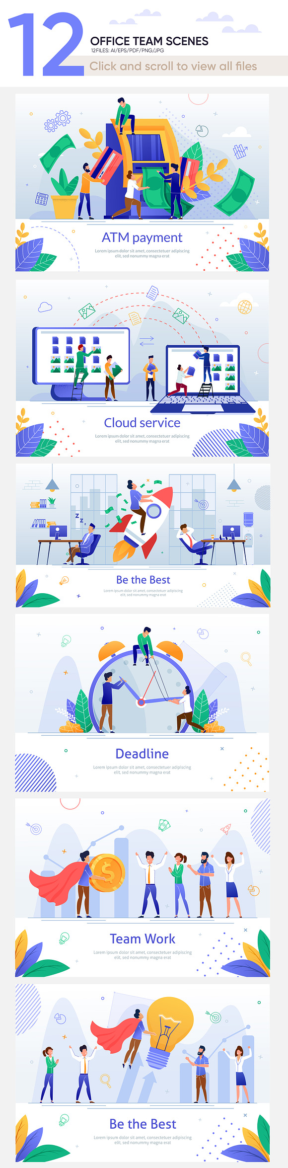 Office Team Vector Scenes in Landing Page Templates - product preview 1