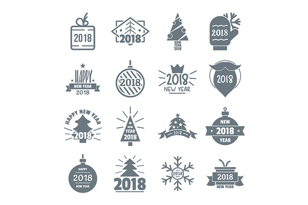 2018 New Year logo icons set, simple