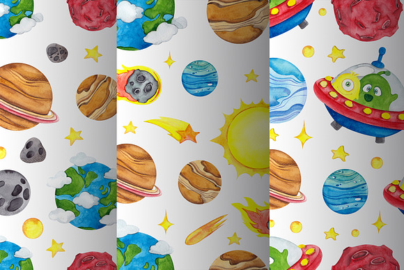 Space. Watercolor seamless pattern in Patterns - product preview 4