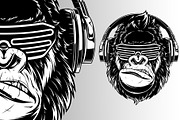 Ferocious gorilla in headphones